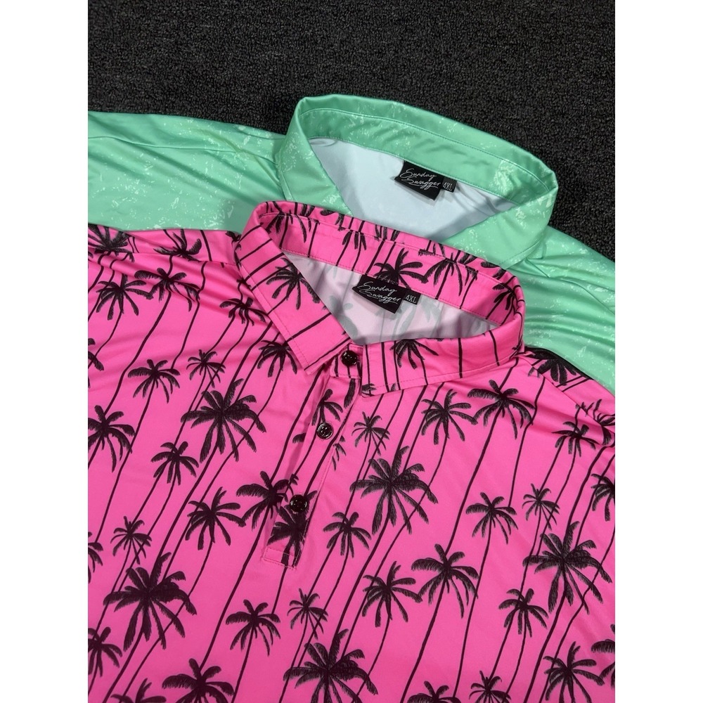 Sunday Swagger Polo Shirt Men 4XL Golf Performance Floral Palm Trees - Lot Of 2
